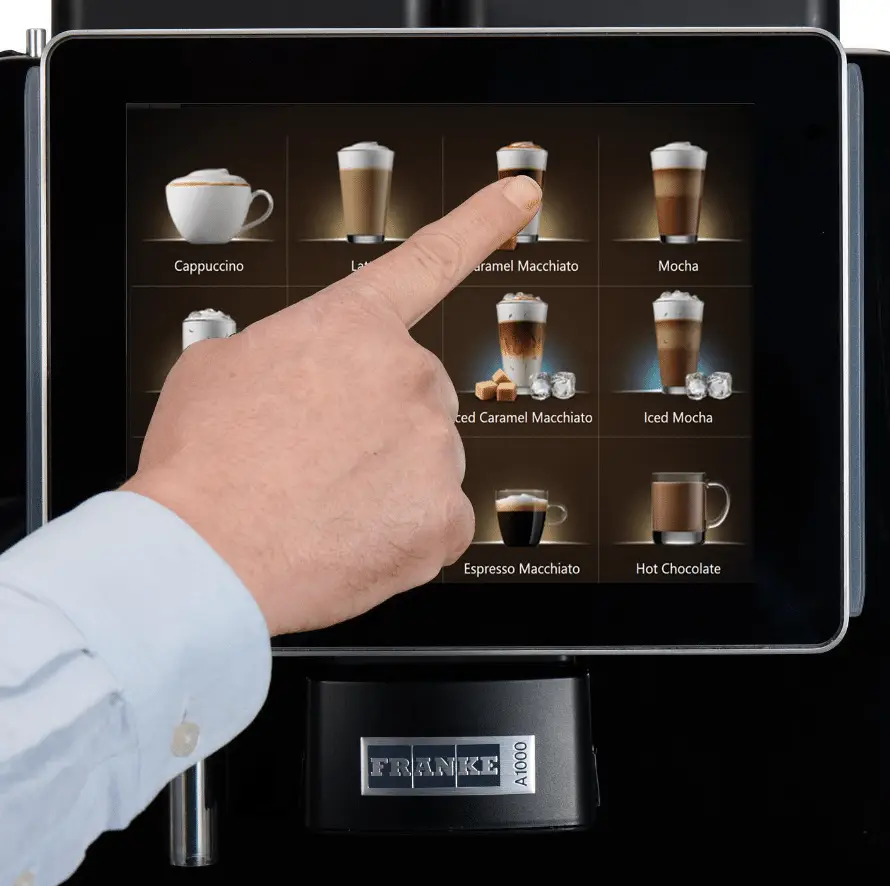 Franke A1000 screen with hand selecting coffee