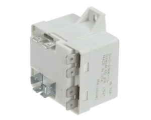 a white electrical device with metal parts