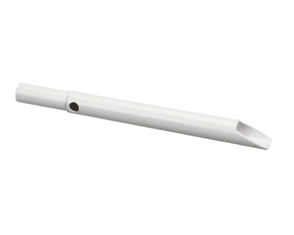 a white plastic tube with a point