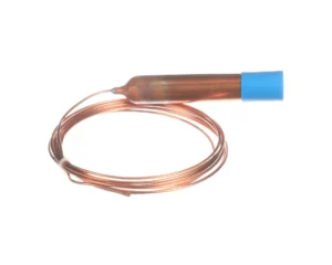 a copper wire with a blue tube