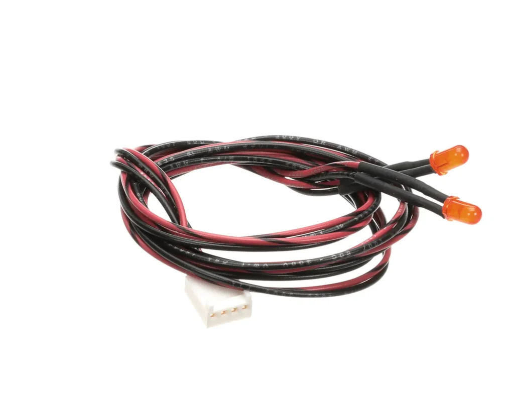 a black and red wire with orange connectors