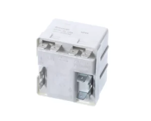 a white electrical device with metal parts