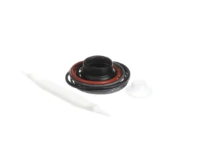 a black and red gasket and a white object