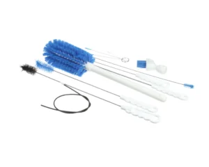 a blue and white brush and cleaning tools