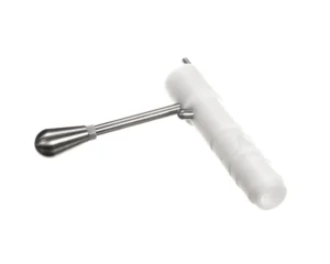 a white hammer with a metal handle