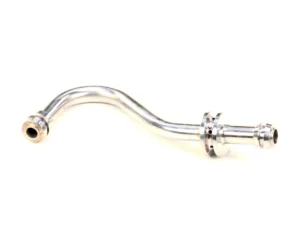 a silver metal pipe with nozzles