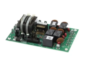 a green circuit board with many small black and red objects