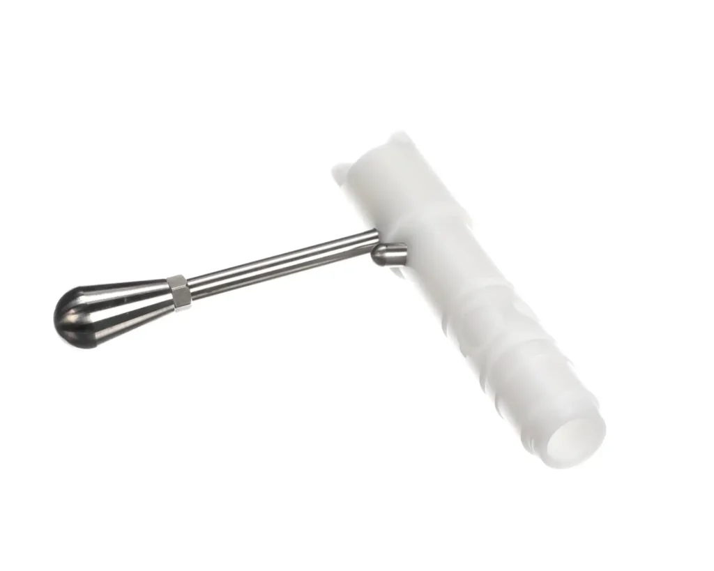 a white hammer with a metal handle