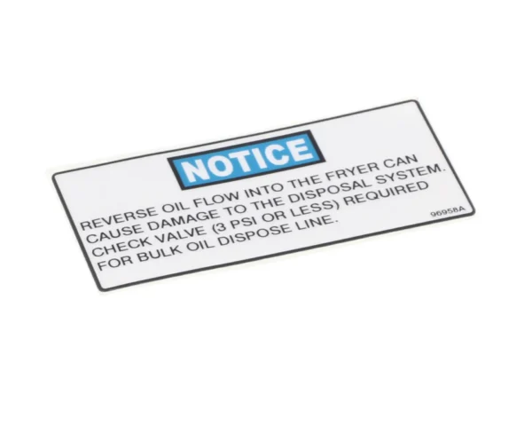 Henny Penny Label-Notice Check Valve
