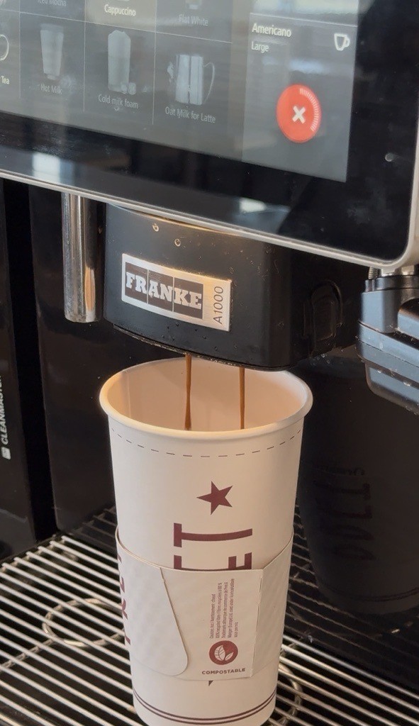 Franke A1000 Americano being dispensed